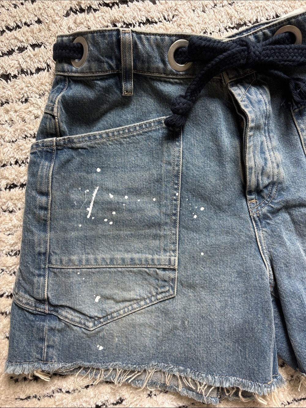 We The Free Blue Distressed Denim Shorts with Rope Drawcord - Picture 4 of 11